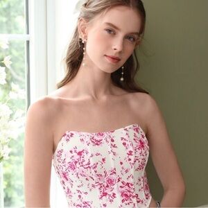 Corset Top Floral Shabby Chic Womens Small Hot Pink White Cottagecore New No Tag
